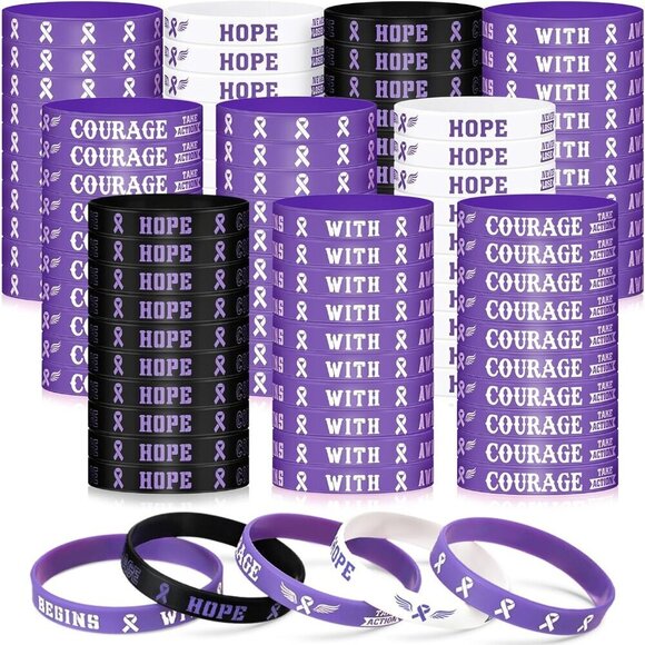 Accessories - 100pcs Purple Ribbon Awareness Bracelets Bulk Multiple Disease Support Charitabl